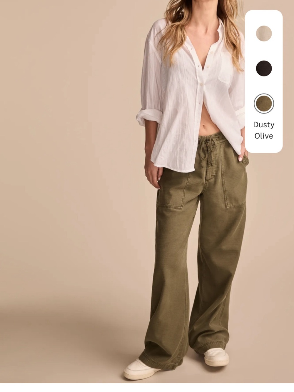 Lucky Brand Wide Leg Relaxed Utility Pant drapey pants casual dusty olive